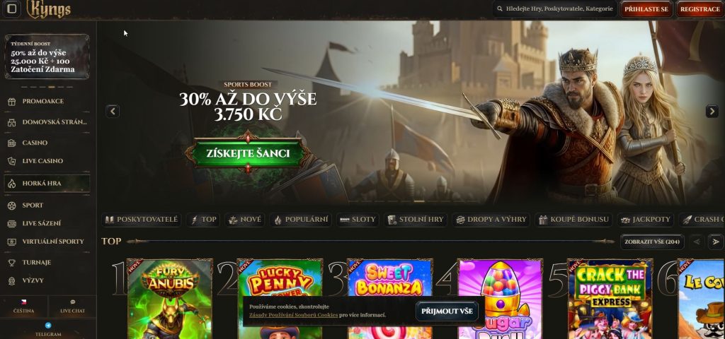 Obrázek online kasina Kyngs se širokou nabídkou automatů a stolních her, uvítacím bonusem až 500 € a VIP programem