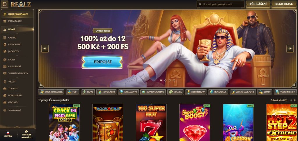 Obrázek online kasina Realz s vícestupňovým uvítacím balíčkem až do výše 200 % a 100 free spinů a týdenními reload bonusy