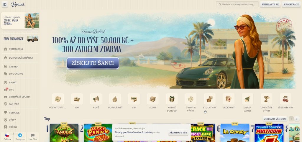 Obrázek online kasina VipLuck s uvítacím bonusem k prvnímu vkladu a free spiny pro nové hráče